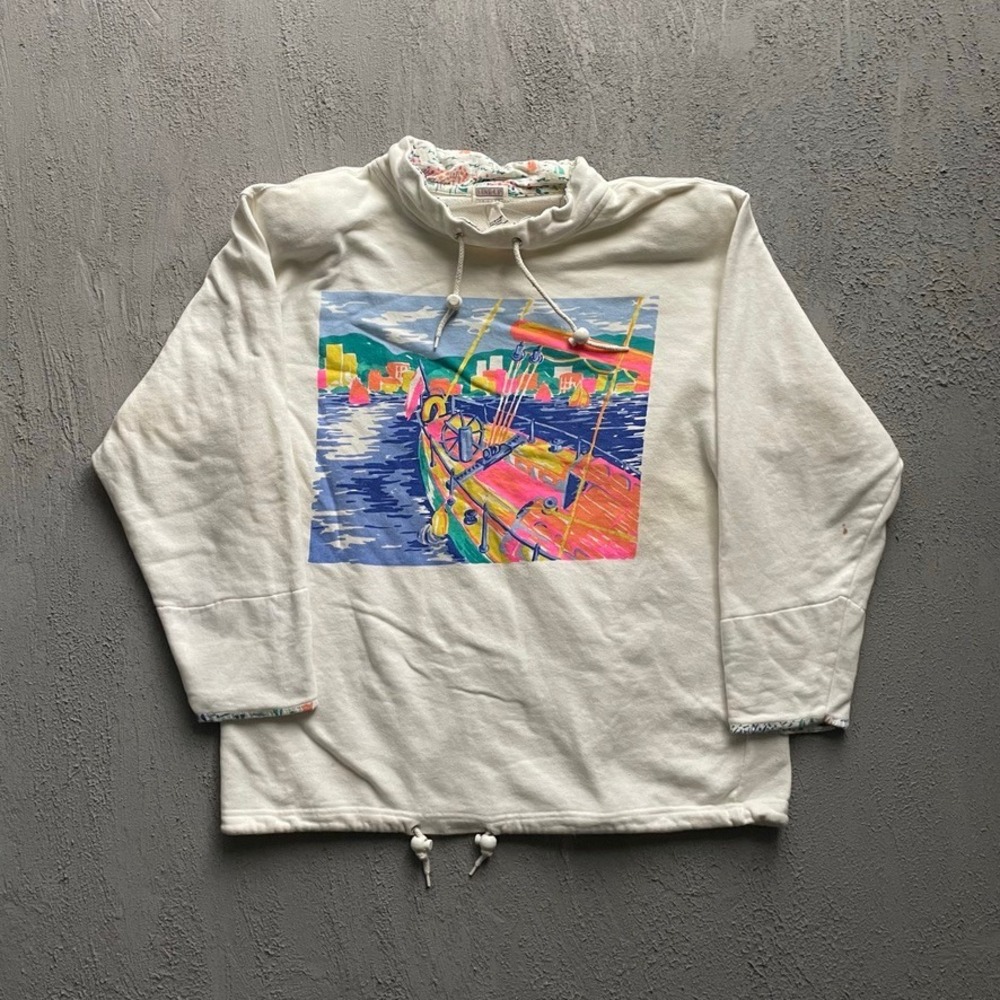 Vintage Sailboat Graphic Sweatshirt Mens No Tag White 90s Line Up Top Sport